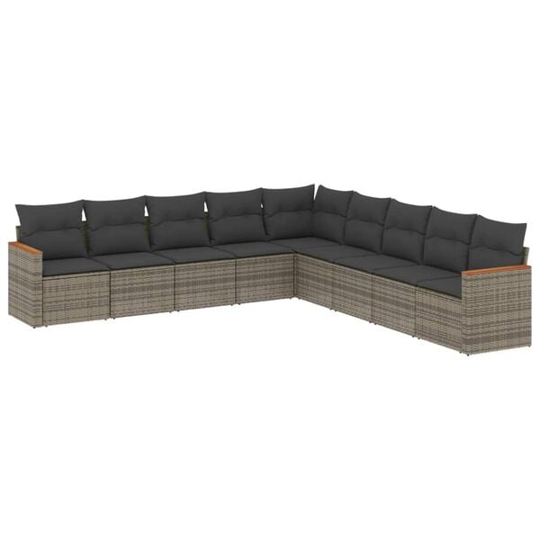 vidaXL Salon de jardin 9 pcs avec coussins gris résine tressée