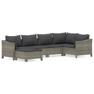vidaXL Salon de jardin 6 pcs avec coussins Gris R&eacute;sine tress&eacute;e