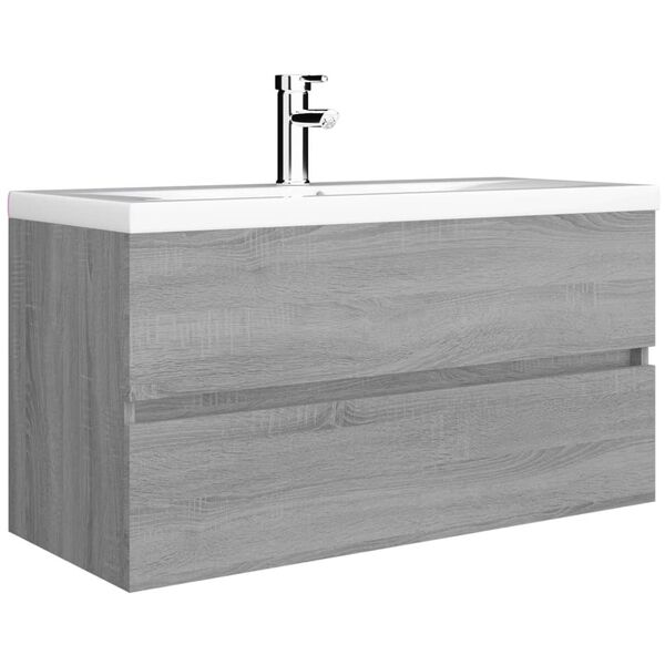 vidaXL Armoire d'&eacute;vier Sonoma gris 90x38,5x45 cm Bois d'ing&eacute;nierie