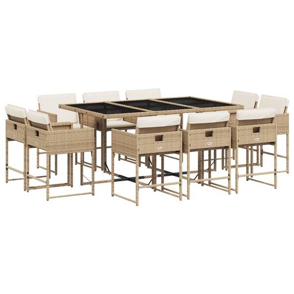 vidaXL Ensemble &agrave; manger de jardin et coussins 11 pcs beige poly rotin
