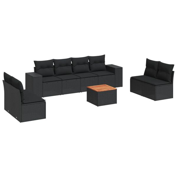 vidaXL Salon de jardin 9 pcs avec coussins noir r&eacute;sine tress&eacute;e