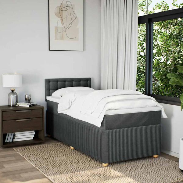 vidaXL Sommier &agrave; lattes de lit avec matelas Gris fonc&eacute; 90x200 cm Tissu