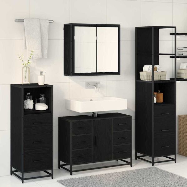 vidaXL Ensemble de mobilier de salle de bain 3 pcs Ch&ecirc;ne noir