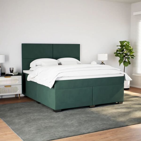 vidaXL Sommier &agrave; lattes de lit et matelas Vert fonc&eacute; 180x200cm Velours