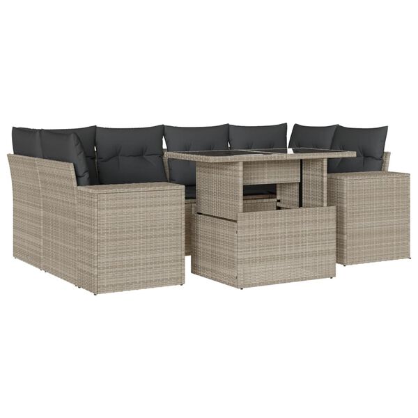 vidaXL Salon de jardin avec coussins 7 pcs gris clair r&eacute;sine tress&eacute;e