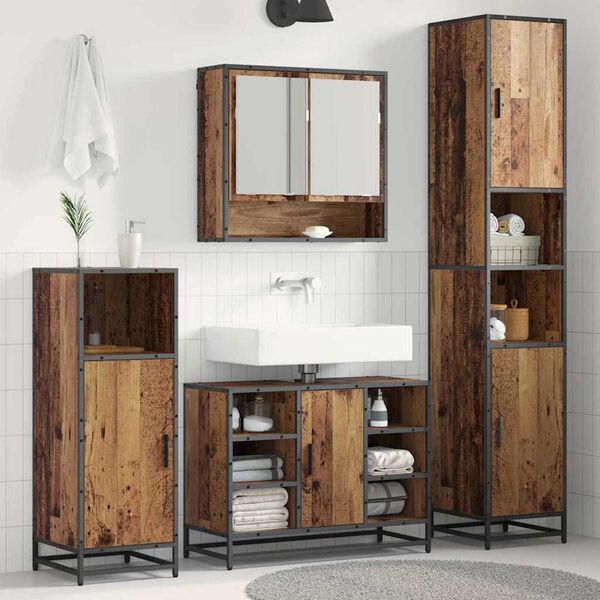 vidaXL Ensemble de mobilier de salle de bain 3 pcs Bois Ancien