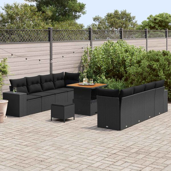 vidaXL Ensemble de canap&eacute; de jardin avec coussin 11 pcs Noir polyrotin