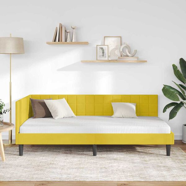 vidaXL Cadre de lit d'angle Jaune 90 cm x 200 cm Velours