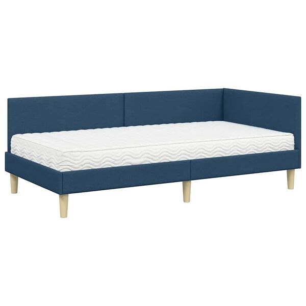 vidaXL Cadre de lit d'angle avec matelas Autre 2 pcs Bleu tissu
