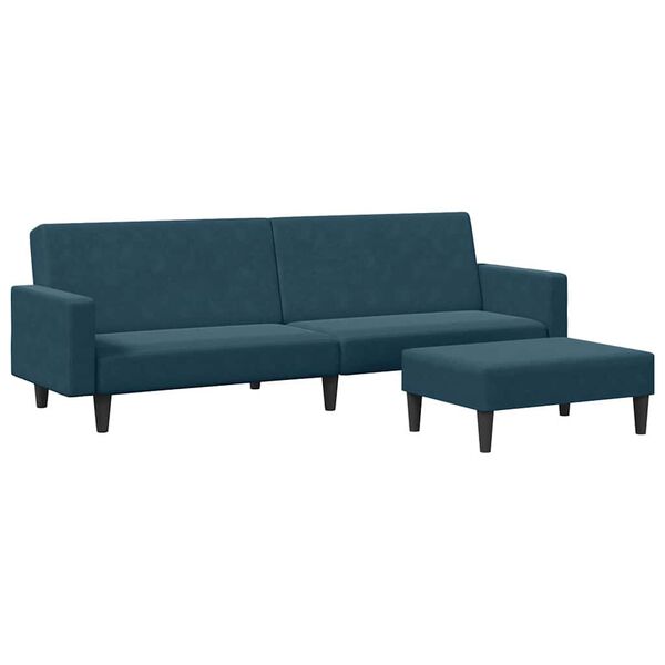 vidaXL Canap&eacute;-lit &agrave; 2 places avec repose-pied bleu velours