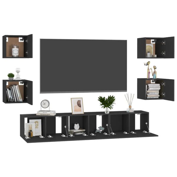 vidaXL Ensemble de meubles TV 7 pcs Noir Bois d'ing&eacute;nierie