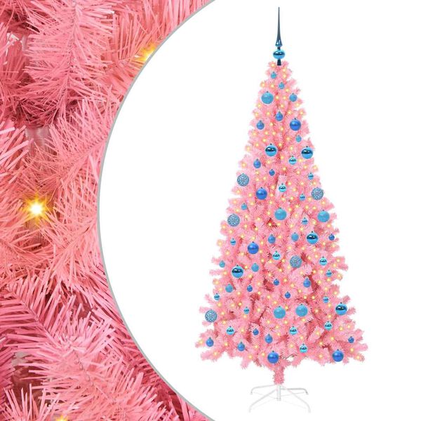 vidaXL Sapin de No&euml;l avec 300 LED avec support Rose 180 cm PVC