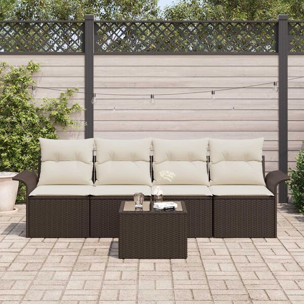 vidaXL Ensemble de canapé de jardin 5 pcs Marron et Crème polyrotin