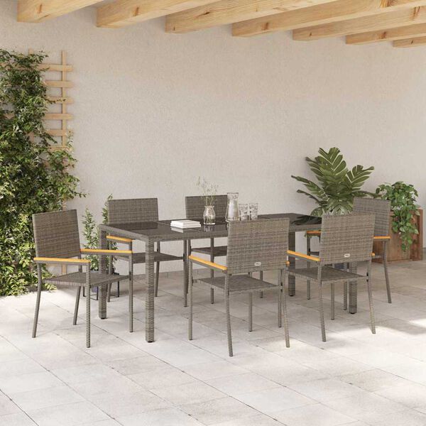 vidaXL Ensemble de salle &agrave; manger pour jardin 7 pcs Gris polyrotin