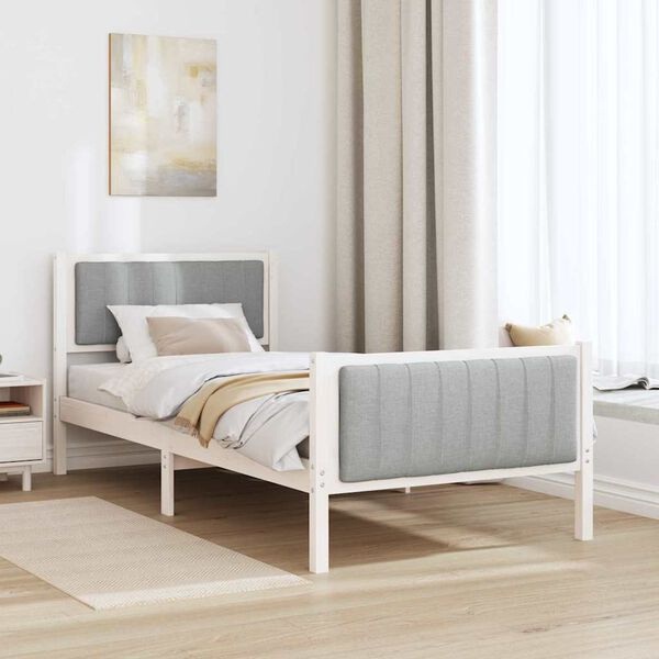 vidaXL Cadre de lit Blanc et gris clair 90 x 200 cm Bois massif en pin