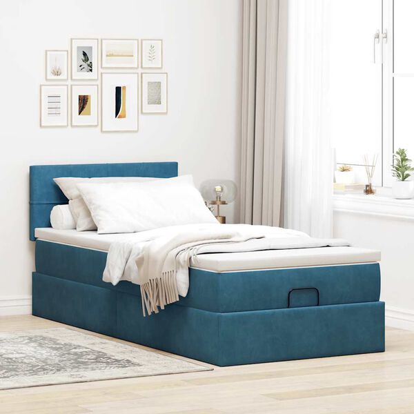 vidaXL Lit ottoman avec matelas et LED bleu fonc&eacute; 80x200cm velours