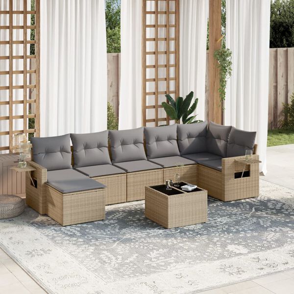 vidaXL Salon de jardin avec coussins 8 pcs beige r&eacute;sine tress&eacute;e
