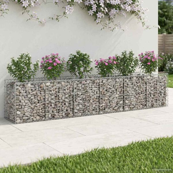vidaXL Lit sur&eacute;lev&eacute; gabion 2 pcs Argent&eacute; 300 x 50 x 60 cm