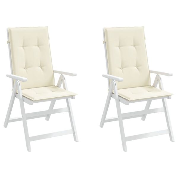 vidaXL Coussins de chaise de jardin dossier haut lot de 2 cr&egrave;me tissu