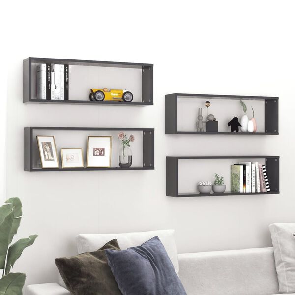 vidaXL &Eacute;tag&egrave;res cube murales 4 pcs Gris 80x15x26,5cm bois d'ing&eacute;nierie