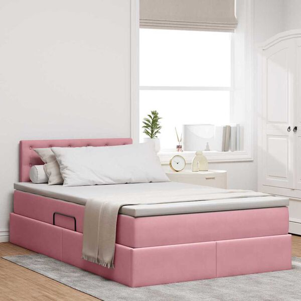 vidaXL Lit de Rangement avec matelas Rose 120 x 190 cm Velours