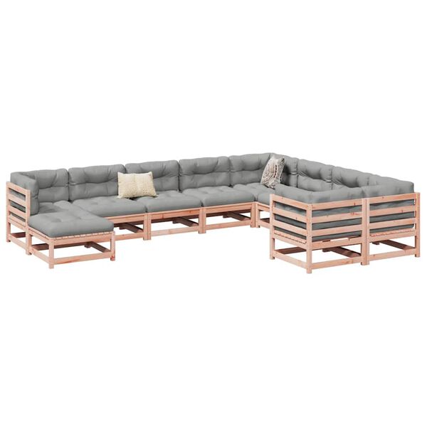 vidaXL Salon de jardin avec coussins 10 pcs bois massif sapin douglas