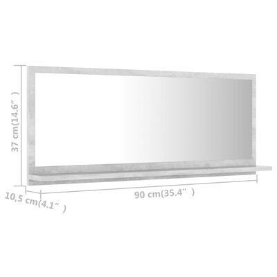 vidaXL Miroir de salle de bain Gris béton 90x10,5x37 cm Aggloméré