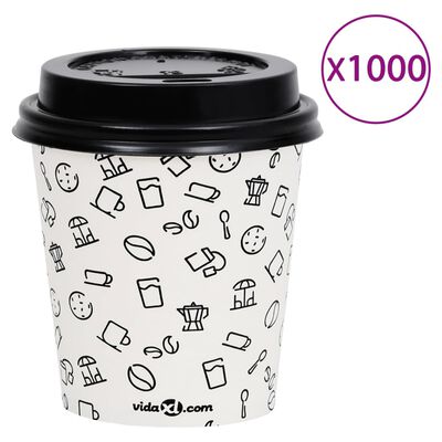 vidaXL Tasses à café en papier et couvercles 200 ml 1000pcs Blanc/noir