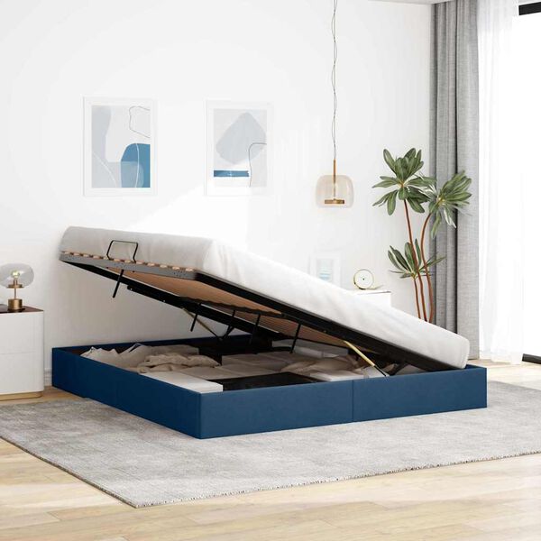 vidaXL Lit de Rangement avec t&ecirc;te de lit Bleu 160 x 200 cm tissu