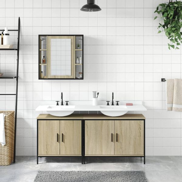 vidaXL Ensemble d'armoires de salle de bain 3 pcs ch&ecirc;ne sonoma