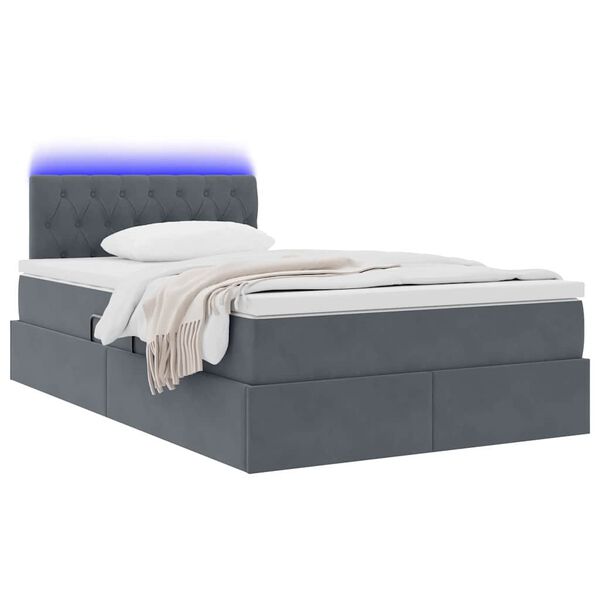 vidaXL Lit avec rangement et LED Gris fonc&eacute; 120 x 200 cm Velours