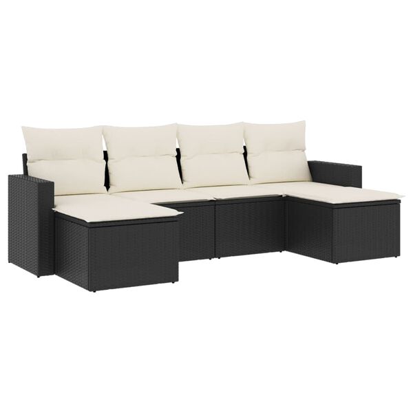 vidaXL Salon de jardin 6 pcs avec coussins noir r&eacute;sine tress&eacute;e