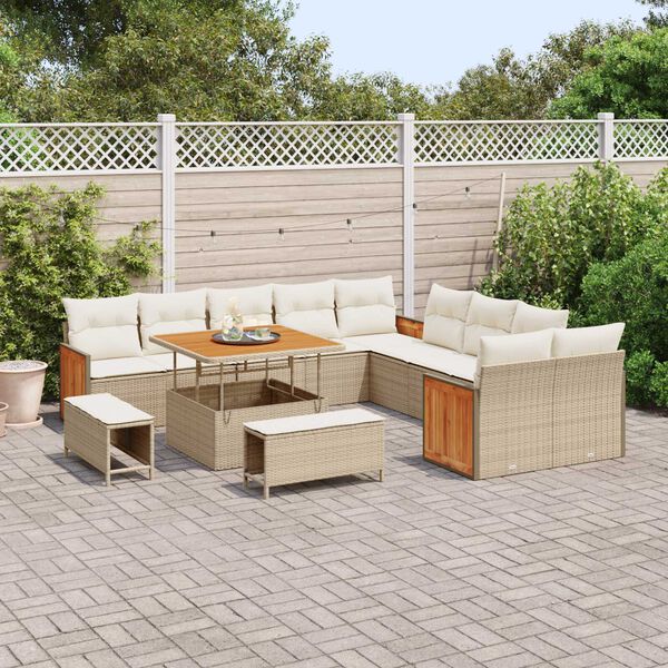 vidaXL Ensemble de canap&eacute; de jardin 17 pcs Beige et cr&egrave;me polyrotin