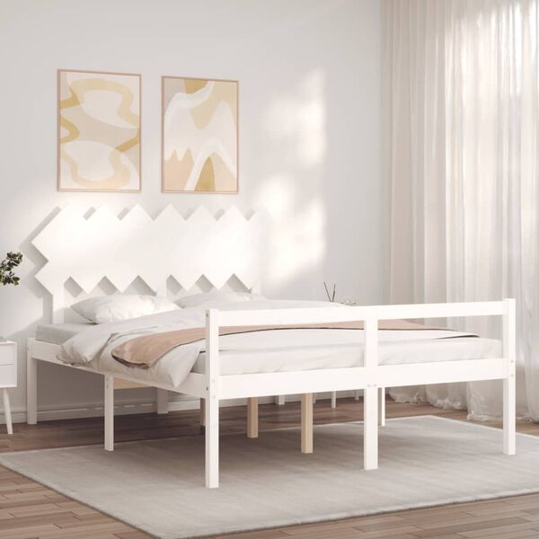 vidaXL Lit pour personne &acirc;g&eacute;e sans matelas blanc bois massif