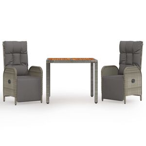 vidaXL Ensemble &agrave; manger de jardin 3 pcs coussins gris r&eacute;sine tress&eacute;e