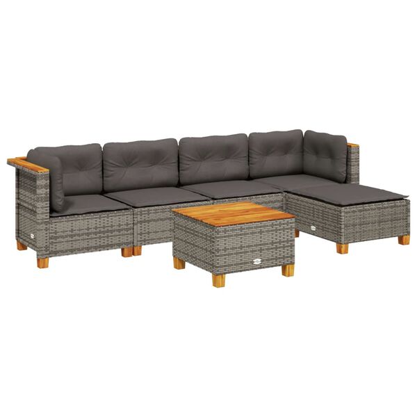 vidaXL Salon de jardin 6 pcs avec coussins gris r&eacute;sine tress&eacute;e