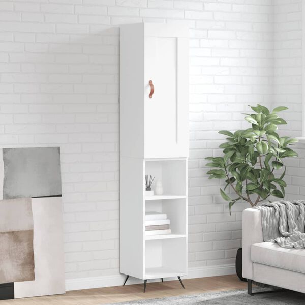 vidaXL Buffet haut Blanc 34,5x34x180 cm Bois d'ing&eacute;nierie