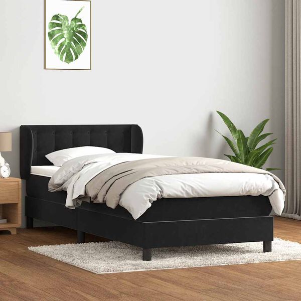 vidaXL Sommier &agrave; lattes de lit avec matelas noir 100x220 cm velours