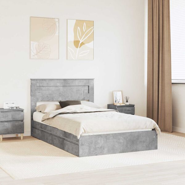 vidaXL Lit de Rangement Gris b&eacute;ton 135 x 190 cm Bois d'ing&eacute;nierie
