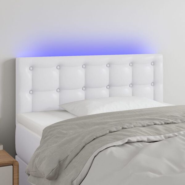 vidaXL T&ecirc;te de lit &agrave; LED Blanc 90x5x78/88 cm Similicuir