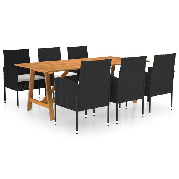 vidaXL Ensemble &agrave; manger de jardin 7 pcs Noir