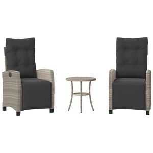 vidaXL Ensemble de bistro 3 pcs et coussins gris clair r&eacute;sine tress&eacute;e