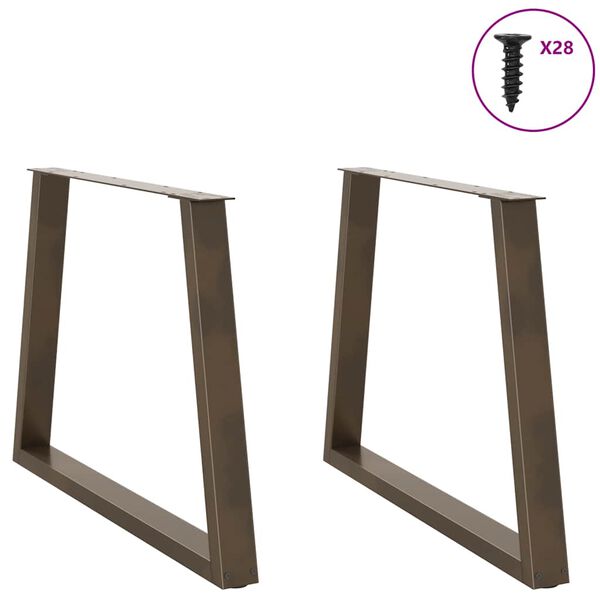 vidaXL Pieds de table &agrave; manger en forme de V, 2 pi&egrave;ces, acier naturel, 100 x (72-73,3) cm
