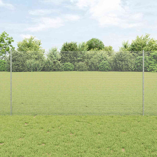 vidaXL Cl&ocirc;ture avec poteau Argent&eacute; 1,2 x 25 m Acier