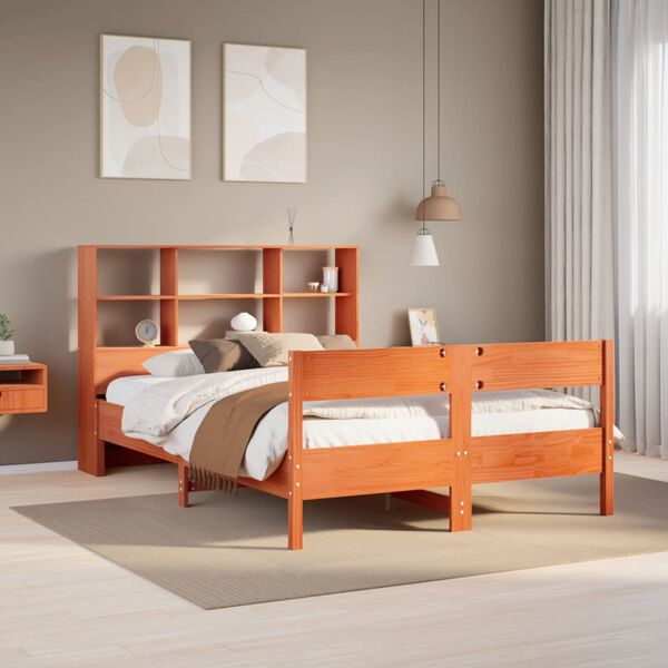 vidaXL Lit biblioth&egrave;que sans matelas cire marron 140x200 cm pin massif