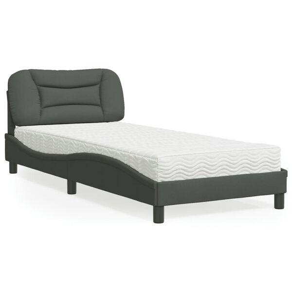 vidaXL Lit avec matelas Hvar gris fonc&eacute; 90x200 cm tissu