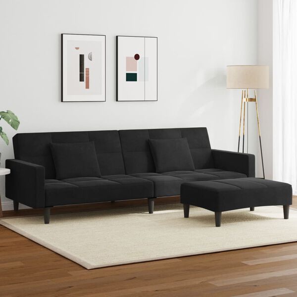 vidaXL Canap&eacute;-lit &agrave; 2 places avec repose-pied noir velours