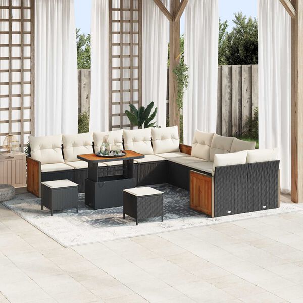 vidaXL Ensemble de canap&eacute; de jardin 17 pcs Noir et Cr&egrave;me polyrotin