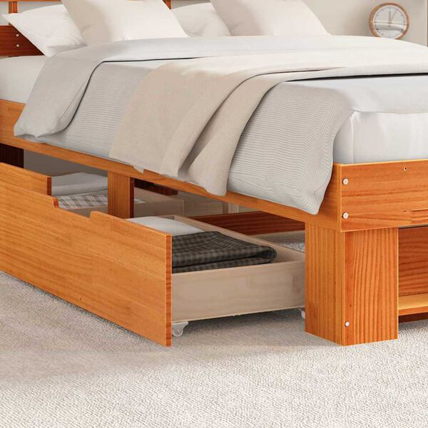 vidaXL Cadre de lit avec t&ecirc;te de lit Brun cire 140 x 190 cm Pin massif