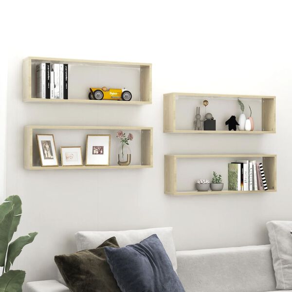 vidaXL &Eacute;tag&egrave;res cube murales 4 pcs Ch&ecirc;ne sonoma 80x15x26,5 cm